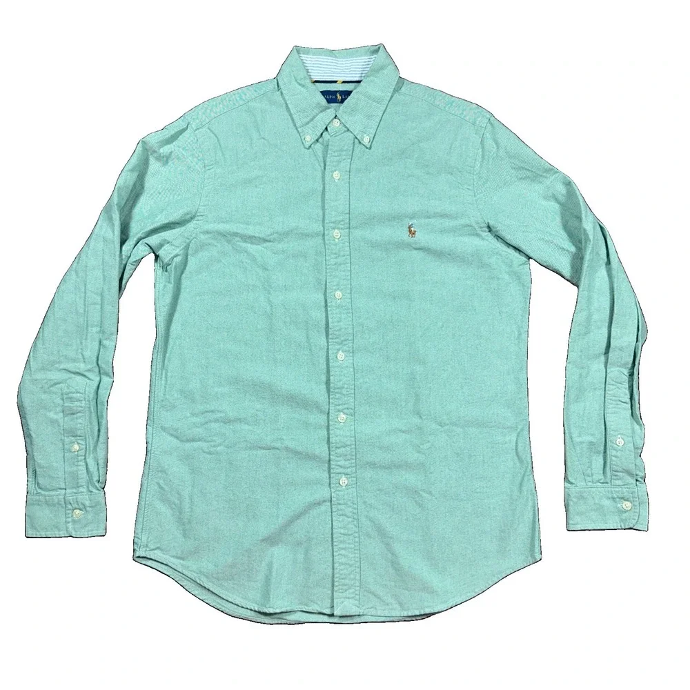 Ralph Lauren Shirt Mens M Classic Green Oxford OCBD Flesh Pony Long Sleeve